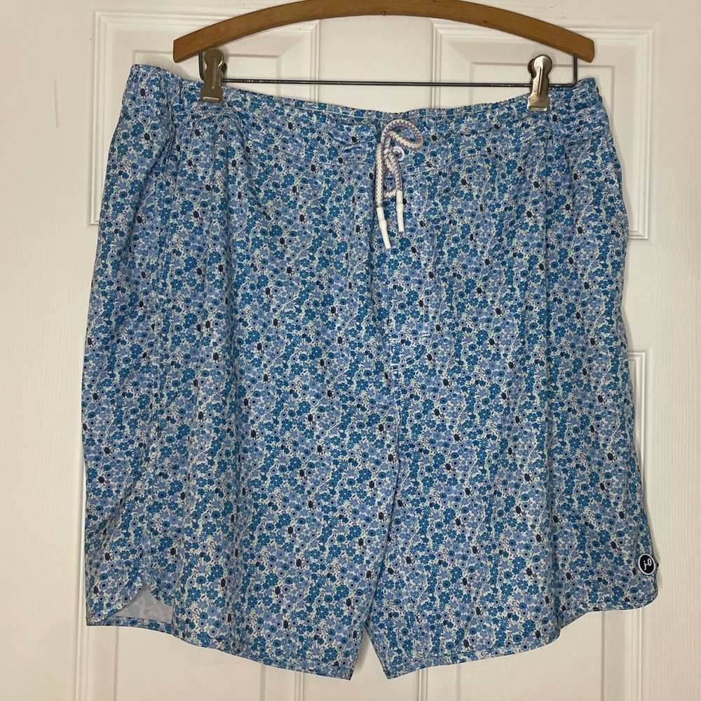 JOHNNIE-O The Half Elastic Board Shorts Trunks Blue Mini Flower Print sz XXL